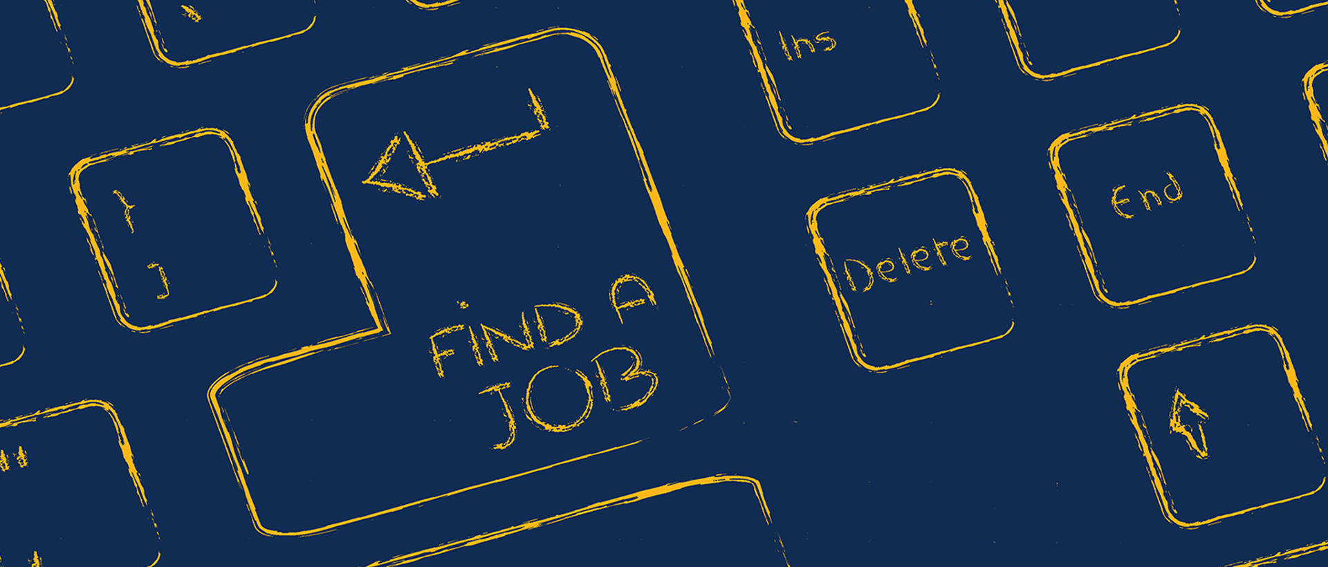 stylized illustration of a keyboard that says "find a job"